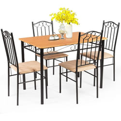 Costway - Ensemble Table et 4 Chaises, Table à Manger avec 4 Chaises Rembourrées, Cadre en Métal, pour Salle à Manger, Cuisine, Restaurant, Salon