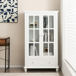 Costway - Bibliothèque Vitrine 2 Portes et 1 Tiroir, Meuble Vitrine Verre avec Étagère Réglable, Kits Anti-Basculement Inclus, Vitrine Salon, Blanc