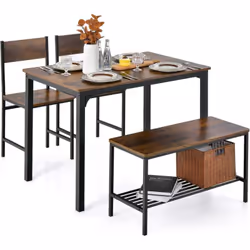 Ensemble de cuisine 4 pièces comprenant une table, un banc et 2 chaises La conception peu encombrante s'adapte à un espace de ...