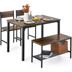 Costway - Ensemble Table et 2 Chaise 1 Banc, Cadre en Métal, Table à Manger avec 2 Chaises Industrielle 110 x 70 cm pour Salle à Manger, Restaurant,