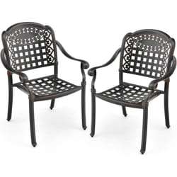 Costway - Lot de 2 Chaises de Jardin en Fonte d'Aluminium, Chaises de Biatro avec Accoudoirs, Chaise Salon de Jardin Empilable, pour Terrasse,