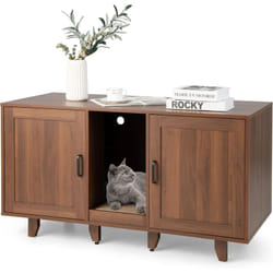 Costway - Maison de Toilettes pour Chat à Double Portes, Meuble à Litière en Bois pour Chat avec Griffoir, Meuble tv pour Litière Cachée de Chat,