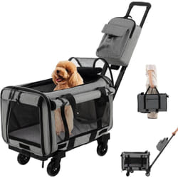 Costway - Sac à Dos avec Roues pour Chat Chien, Sac de Transport à roulettes pour Animaux de Compagnie, Caisse de Voyage Pliable avec Coussins et