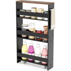 Costway - Chariot de Rangement à Roulettes, Desserte de Cuisine à 4 Niveaux avec Poignée Latérale et Roues Invisibles, Design Étroit, 47,5 x 13 x