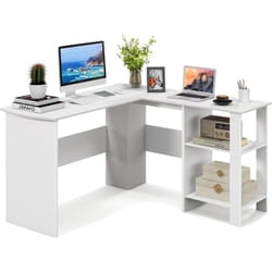Costway - Bureau d'angle en Forme de l, Table Informatique avec Étagères de Rangement à 2 Niveaux, 2 Passe-câbles, Bureau d'Ordinateur pour Bureau,