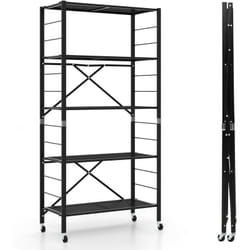 Costway - tagère de Rangement Pliante à 5 Niveaux, Étagère Garage Autoportante avec Roues, Étagère Amovible Personnalisable, Etagère de Rangement