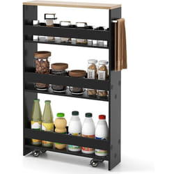 Costway - Chariot de Rangement à Roulettes, Desserte de Cuisine à 4 Niveaux avec Poignée Latérale et Roues Invisibles, Design Étroit, 47,5 x 13 x