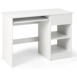 Costway - Bureau Blanc pour Ordinateur, Bureau Informatique avec Plateau Clavier Coulissant et Un Grand Tiroir, Étagère Réglable & Amovible, Table de