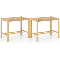 COSTWAY Lot de 2 Tabourets de Bar de 45 cm, Siège en Papier Tissé et Pieds en Bois d’Hévéa, Siège Confortable pour Cuisine, Salle à Manger, Jardin