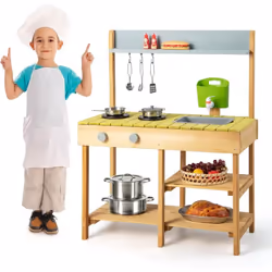 Description : Ce jeu de cuisine en bois convient aux enfants de 3 ans et plus. Ils peuvent faire semblant de cuisiner, laver  ...