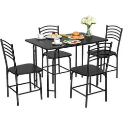 Costway - Table à Manger avec 4 Chaises, Ensemble Table et 4 Chaises avec Repose-Pieds, Cadre en Métal, Surface en Faux Marbre, pour Salle à Manger,