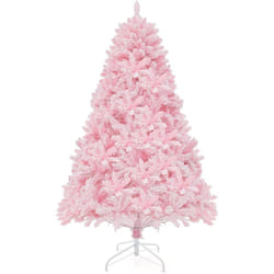 Costway - Sapin De Noël Artificiel Floqué de 185 cm, 808 Branches en pvc, 350 Lumières led et 8 Modes d'Éclairage, Arbre d'Décoration Pré-Eclairé