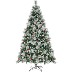 Costway - Arbre de Noël Artificiel led, avec Lumières Colorées & Baies Rouges et Pommes de Pin (215 cm)