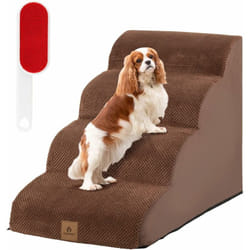 Costway - Escalier pour Chien Chat à 4 Marches, Échelle pour Chien en Éponge de Haute Densité, Rampe Élargie pour Chien Teckel en Pente Douce, avec