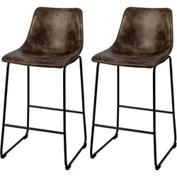 Costway - Tabourets de Bar Lot de 2, Chaise de Bar Industrielle avec Repose-Pieds, Chaise Haute Bar Vintage en en Faux Suède, Hauteur Assise 75cm,
