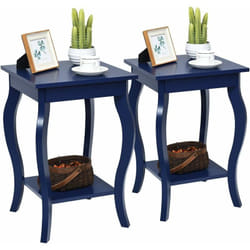 Table d'Appoint, Table de Chevet 2 Niveaux, Bout de Canapé Carré avec Patins Antidérapants pour Chambre, Salon, 40 x 40 x 60 cm, Bleu foncé - Costway