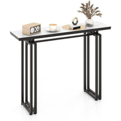 Table Console, Meuble d'Entrée en Faux Marbre, Cadre en Métal, Kit Anti-Basculement Inclus, pour Entrée, Couloir, Salon, 110 x 30 x 81 cm (Noir)