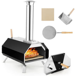 Costway - Four à Pizza Extérieur Portable en Acier Inoxydable avec Pierre à Pizza de 30,5cm, Four à Bois pour Pizza avec Pelle Pare-feu Pieds