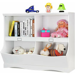 Costway - Bibliothèque Enfants avec 4 Compartiments, Meuble de Rangement Jouets & Livres avec Base en Forme Vague, Coins Arrondis, Idéal pour Salon