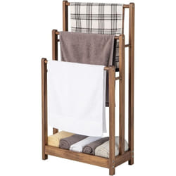Costway - Porte-Serviettes sur Pied en Bois, 3 Barres et Étagère de Rangement Inférieure, Dispositif Anti-Renversement, Support Serviette pour Salle