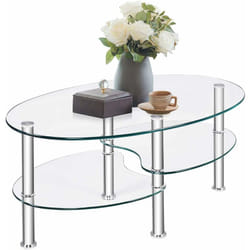 Table Basse en Verre Transparente avec 3 Etagères en Verre Trempé, Table Basse Salon Ovale pour Salle, Salon, Chambre, 90x50x45cm - Costway