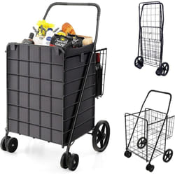 Costway - Chariot de Courses Pliable à 4 Roues, Caddie de Courses à Double Panier, Chariot avec Structure Métallique et Doublure en Oxford, Capacité
