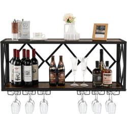 Costway - Porte-Bouteilles Mural Industriel, Étagère de Rangement avec Porte-Bouteilles 2 Niveaux, 6 Rangées de Porte-Verres, Gain de Place pour