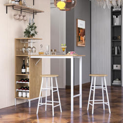 Costway - Table Haute Cuisine avec Tabouret, Mange Debout Industriel avec Porte-Verre Porte-Bouteilles, Table Bar avec Tabouret 2 Personnes Compact