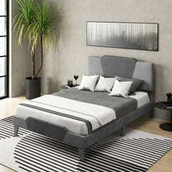 Cadre de Lit Adulte 140x200CM avec Tête de Lit, Lit Rembourré Double, Sommier à Lattes en Bois, Plateforme avec Rangement sous Lit sans Sommier