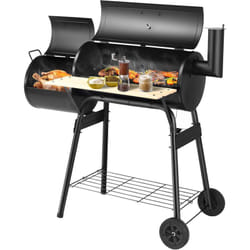 Costway - Barbecue à Charbon en Bois avec Fumoir Déporté, Barbecue Portable avec Caisse de Feu Latérale Table Latérale Étagère Poignées en Bois et 2