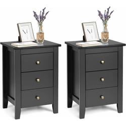 COSTWAY Table de Chevet, Table de Nuit avec 3 Tiroirs, Meuble de Rangement pour Chambre à Coucher, Moderne, Tiroir de Rangement pour Lit, 46 x 37 x