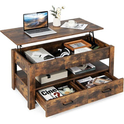Costway - Table Basse Relevable avec 2 Tiroirs, Table Basse Salon Industrielle avec Compatiments, Levage Pneumatique, Marron Rustique, 106 x 50 x 48