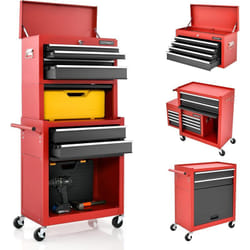 Costway - Servante d'Atelier à 6 Tiroirs avec Coffre Outils Amovible et Armoire de Rangement, Caisse à Outils Roulante Verrouillable Étagère Réglable