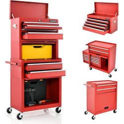 Costway - Servante d'Atelier à 6 Tiroirs avec Coffre Outils Amovible et Armoire de Rangement, Caisse à Outils Roulante Verrouillable Étagère Réglable