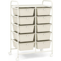 Costway - Chariot de Rangement 10 Tiroirs en pp, Tour de Rangement, Cadre en Métal, Desserte Meuble Tiroir pour École, Salle de Bain, Maquillage,