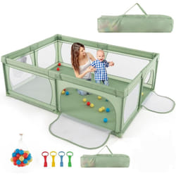 Costway - Parc pour Bébé avec 50 Balles Océaniques, Clôture pour Tout-Petits avec Maille Respirante, Centre d'Activités avec Base Antidérapante et