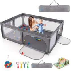 Costway - Parc pour Bébé avec 50 Balles Océaniques, Clôture pour Tout-Petits avec Maille Respirante, Centre d'Activités avec Base Antidérapante et