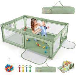 COSTWAY Parc pour Bébé avec 50 Balles Océaniques, Clôture pour Tout-Petits avec Maille Respirante, Centre d'Activités avec Base Antidérapante et
