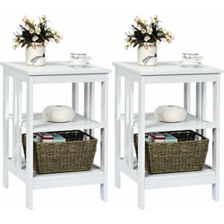 Costway - Table de Chevet Lot de 2, Table d'Appoint Chevet pour Chambre, Salon, 40x40x61cm (Blanc)