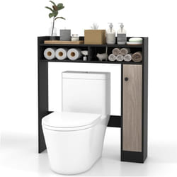 Costway - Meuble wc au-Dessus de Toilettes, Meuble de Salle de Bain avec 2 Compartiments et 1 Placard de Rangement avec Étagères Réglables,