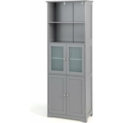 Costway - Meuble de Salle de Bain à 4 Portes 2 Compartiments Ouverts, Colonne Salle de Bain Armoire Haute avec Étagères Réglables pour Salon,