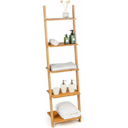 COSTWAY Étagère Échelle à 5 Niveaux, Bibliothèque Penchée en Bambou, Support pour Plantes Gain de Place, Étagères d'Affichage pour Salon, Cuisine,