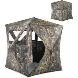 Costway - Store de Chasse Portable pour 3 Personnes, Tente de Chasse Instantanée Escamotable avec Piquets et Attaches de Sol Fenêtres en Maille avec