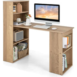 Costway - Bureau d'Ordinateur Réversible avec Bibliothèque, Poste de Travail Moderne avec Étagères de Rangement à 6 Niveaux, Assemblage Facile, pour