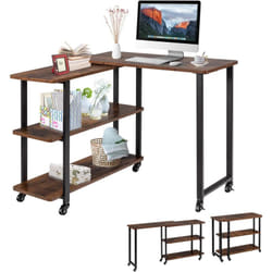 Costway - Table Roulante, Bureau d'Angle Mobile avec 3 Étagères, Table d'Appoint Rotative 360°pour Salon, Chambre, Montage Facile, Bureau avec
