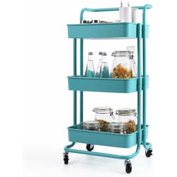 Costway - Chariot de Rangement avec 3 Paniers et Poignée, Chariot de Service en Métal Anti-Rouille, Desserte à Roulettes Charge Max. 60KG pour