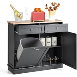 Costway - Meuble Salle de Bain avec 2 Tiroirs et Placard 42L, Armoire Commode avec Plateau en Caoutchouc, Placard pour Poubelle, Linge, Étagère
