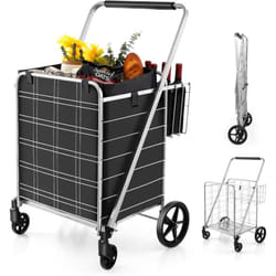 Costway - Chariot de Courses Pliable à 4 Roues, Caddie de Courses à Double Panier, Cadre Métallique et Doublure en Oxford, Capacité 126L et Charge