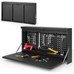 Costway - Panneau Mural Porte-Outils Pliante à Perforé, Système de Rangement Mural pour Outils 2-en-1 avec Tablette Spacieuse pour Garage Entrepôt