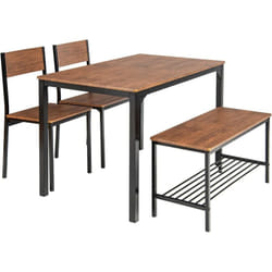 Costway - Ensemble Table et 2 Chaise 1 Banc, Cadre en Métal, Table à Manger avec 2 Chaises Industrielle 110 x 70 cm pour Salle à Manger, Restaurant,
